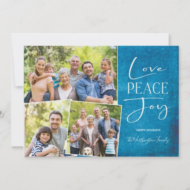 Cartes Pour Fêtes Annuelles Love Peace Joy Modern Elegant Photo Famille Vacanc (Devant)