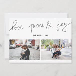 Cartes Pour Fêtes Annuelles Love Peace Joy Modern Holiday Script Two Photo