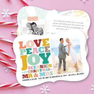 Cartes Pour Fêtes Annuelles Love Peace Joy Mr & Mrs First Christmas Photo