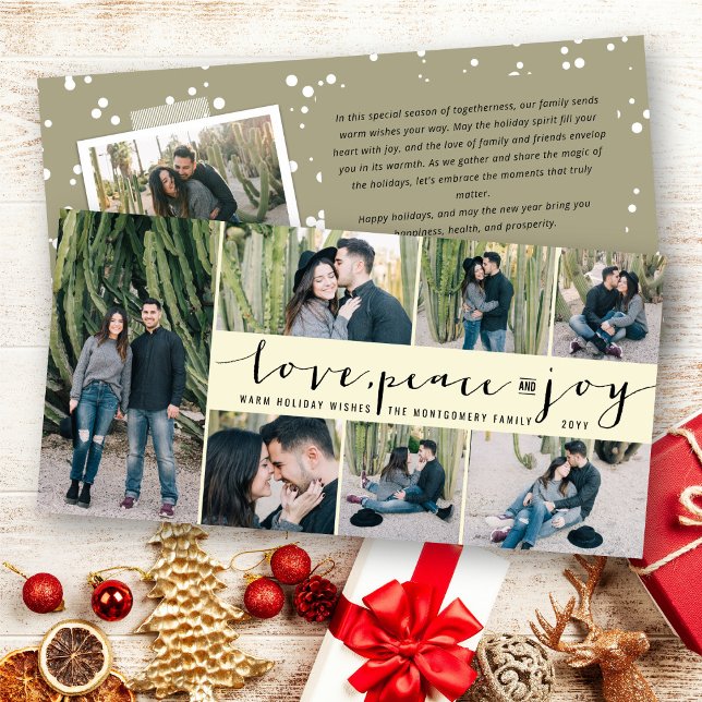 Cartes Pour Fêtes Annuelles Love Peace Joy Simple Script tendance Moderne 7 Ph (Créateur téléchargé)