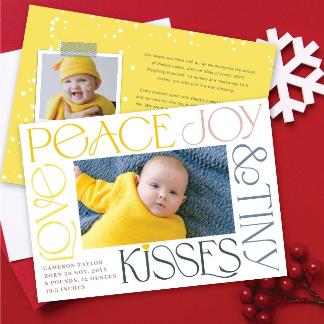 Cartes Pour Fêtes Annuelles Love Peace Joy Tiny Kisses 1er Noël de bébé (Créateur téléchargé)