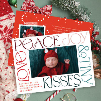 Cartes Pour Fêtes Annuelles Love Peace Joy Tiny Kisses 1er Noël de bébé
