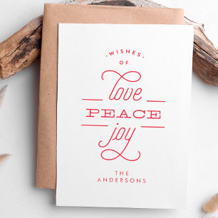 Cartes Pour Fêtes Annuelles LOVE PEACE JOY White Holiday Card