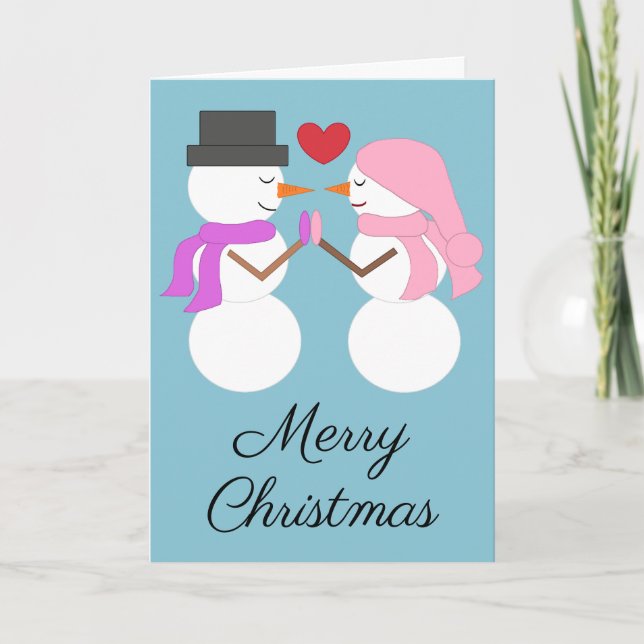 Cartes Pour Fêtes Annuelles Love & Snowpeople : Bleu clair (Devant)