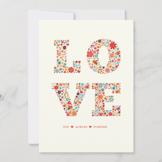 Cartes Pour Fêtes Annuelles "LOVE You, Always, Forever" Amour Floral Rétro (Devant)