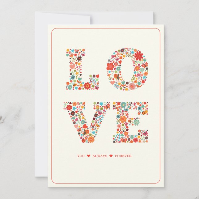 Cartes Pour Fêtes Annuelles "LOVE You, Always, Forever" Amour Floral Rétro (Devant)