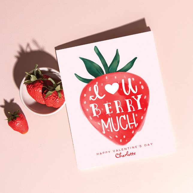 Cartes Pour Fêtes Annuelles Love You Berry Beaucoup Red Strawberry Valentine's (Créateur téléchargé)