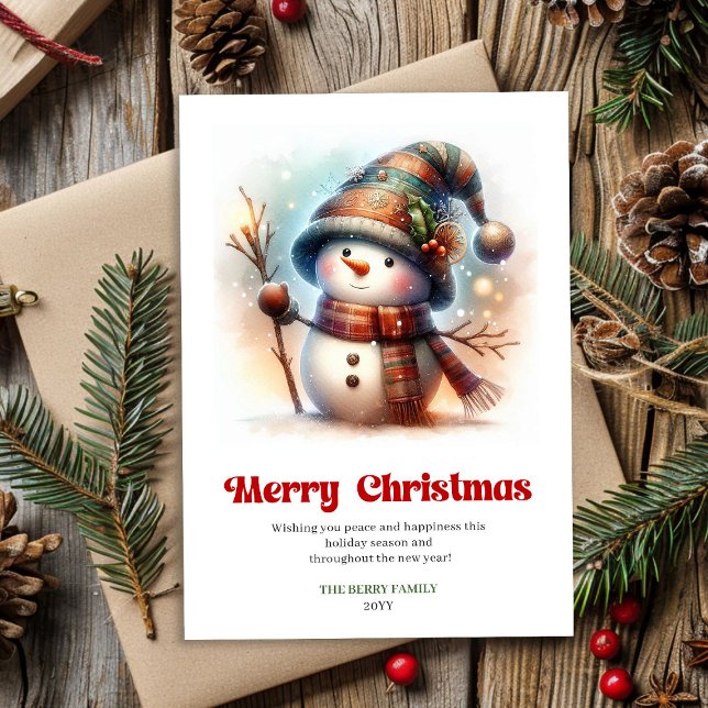 Cartes Pour Fêtes Annuelles Lovely Christmas snowman classic kids holiday card (Lovely Christmas snowman classic kids holiday card digital)