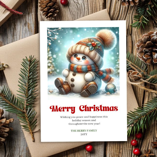 Cartes Pour Fêtes Annuelles Lovely digital cartoon snowman classic Christmas   (Lovely digital cartoon snowman classic Christmas Holiday Card)