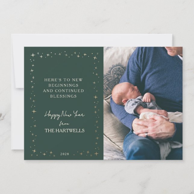 Cartes Pour Fêtes Annuelles Lovely Forest Green Starry New Year Photo (Devant)