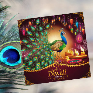 Cartes Pour Fêtes Annuelles Lovely Peacock Diya Festival de lumière Happy Diwa