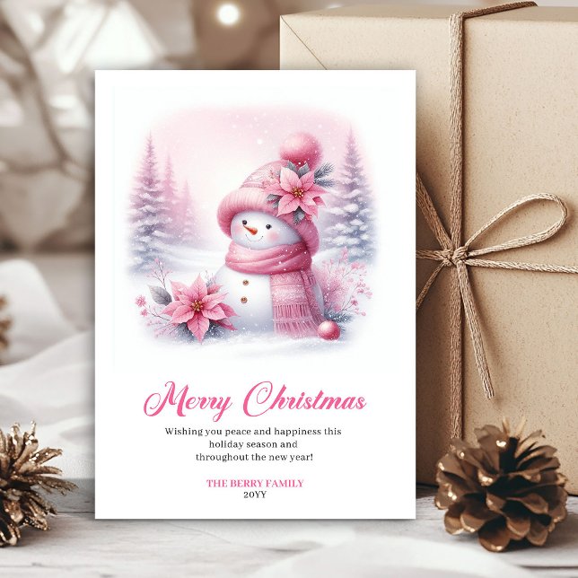 Cartes Pour Fêtes Annuelles Lovely pink snowman Christmas kids card editable  (Lovely pink snowman Christmas kids card editable layout)
