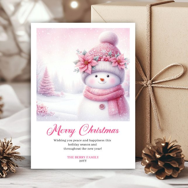 Cartes Pour Fêtes Annuelles Lovely Pink Snowman Printable Christmas Scene Card (Lovely Pink Snowman Printable Christmas Scene Greeting Card

)