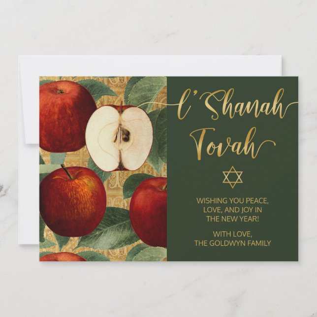 Cartes Pour Fêtes Annuelles L'Shanah Tovah Rosh Hashanah Pommes juives Vert (Devant)