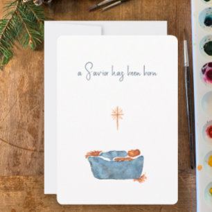 Cartes Pour Fêtes Annuelles Luc 2:11 Nativité minimaliste Aquarelle Noël