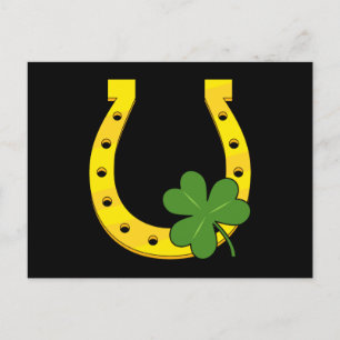 Cartes Pour Fêtes Annuelles Lucky Golden Horseshoe avec Shamrock sur noir