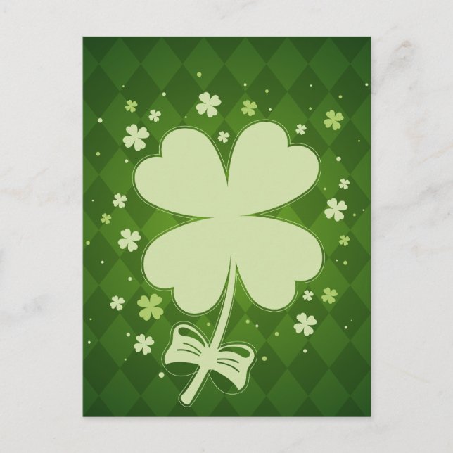Cartes Pour Fêtes Annuelles Lucky Green Diamond Four Leaf Ribbon Clover (Devant)