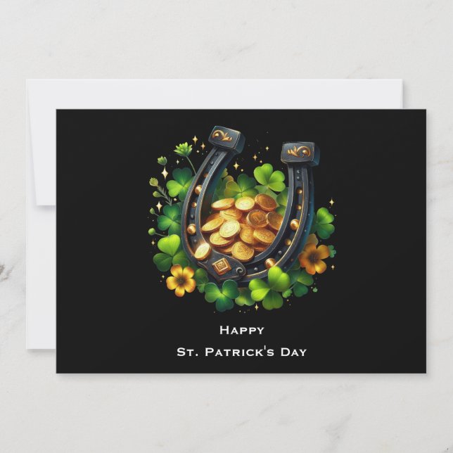 Cartes Pour Fêtes Annuelles Lucky Horseshoe & Gold Coins St. Patrick's Day (Devant)