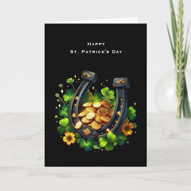 Cartes Pour Fêtes Annuelles Lucky Horseshoe & Gold Coins St. Patrick's Day (Devant)