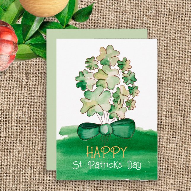Cartes Pour Fêtes Annuelles Lucky Shamrock Clover Watercolor Art (Créateur téléchargé)