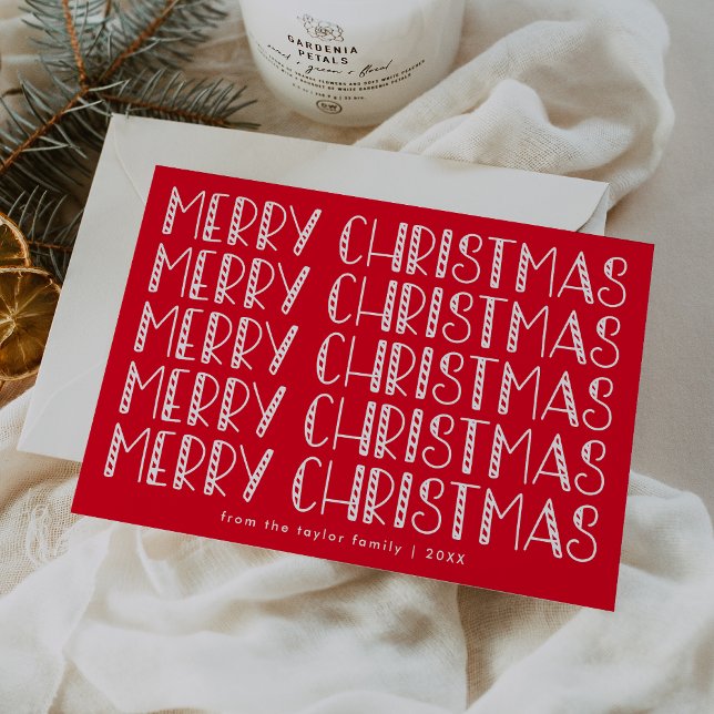 Cartes Pour Fêtes Annuelles LUCY Bright Red Cute Fun Family Joyeux Noël (LUCY Bright Red Cute Fun Family Merry Christmas Holiday Card)