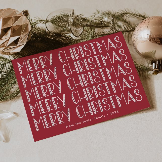 Cartes Pour Fêtes Annuelles LUCY Dark Red Cute Amusant Famille Joyeux Noël (LUCY Dark Red Cute Fun Family Merry Christmas Holiday Card)