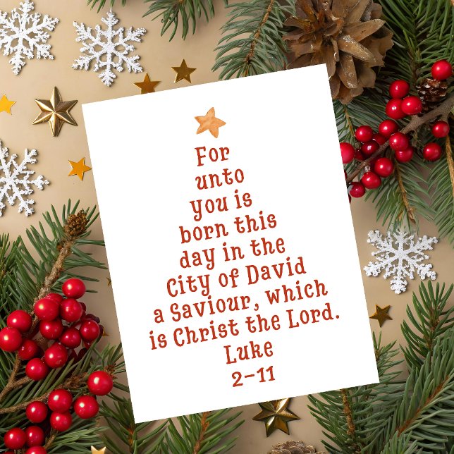 Cartes Pour Fêtes Annuelles Luke 2:11 Bible Verse Christmas Tree Art (Luke 2:11 Bible verse shaped like a Christmas tree with star – Christian Christmas greeting card.)