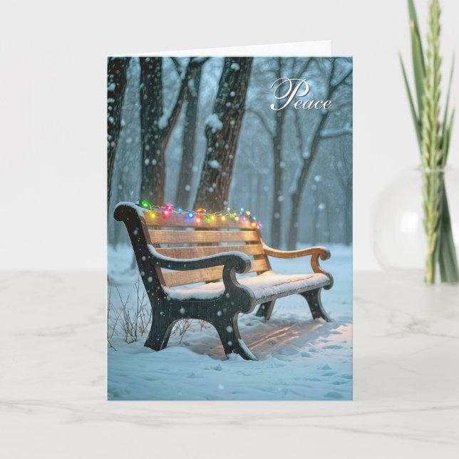 Cartes Pour Fêtes Annuelles Lumière de Noël brillante sur un banc (Devant)