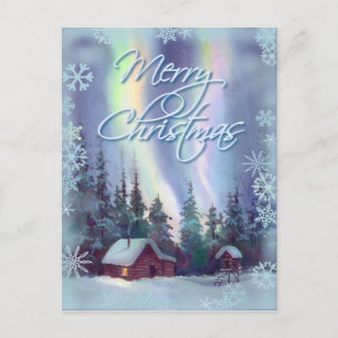 Cartes Pour Fêtes Annuelles LUMIÈRE DU NORD & FLAKES DE NEIGE par SHARON SHARP