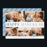 Cartes Pour Fêtes Annuelles Lumière moderne | Elegant Hanoukka 5 Photo Collage<br><div class="desc">Partagez la joie d'Hanoukka avec ces cartes de collage photo colorées avec 5 de vos photos préférées de paysage ou horizontales orientées. "Happy Hanoukka" apparaît à travers le centre dans le type bicolor moderne, avec votre nom de famille, accueil personnalisé (montré avec "amour et lumière") et l'année le long du...</div>