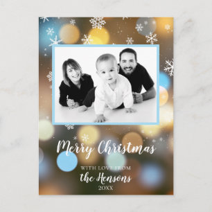 Cartes Pour Fêtes Annuelles Lumières Bokeh de Noël avec Photo de Famille Perso
