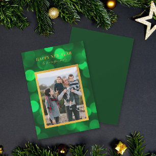 Cartes Pour Fêtes Annuelles Lumières Bokeh Vert Émeraude Bonne Année Or