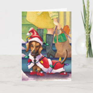 Cartes Pour Fêtes Annuelles Lumières Dachshund - Fantastique Noël