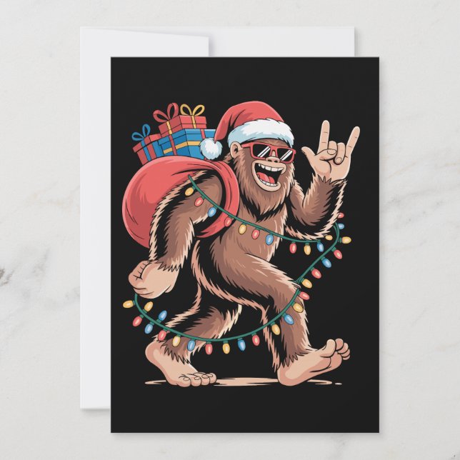 Cartes Pour Fêtes Annuelles Lumières d'arbre de Noël Bigfoot Sasquatch Xmas Pè (Devant)