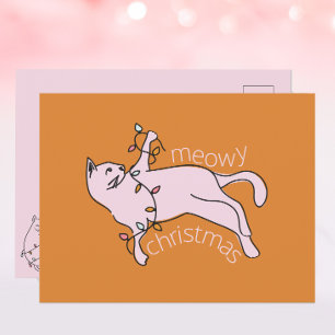 Cartes Pour Fêtes Annuelles Lumières de chats roses de Noël Meowy