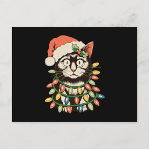 Cartes Pour Fêtes Annuelles Lumières de Noël Chat Noir Rétro Drôle Xmas Santa