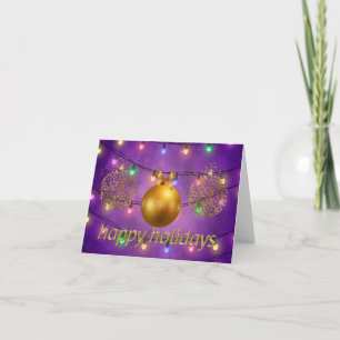 Cartes Pour Fêtes Annuelles Lumières de Noël colorées et ornements dorés