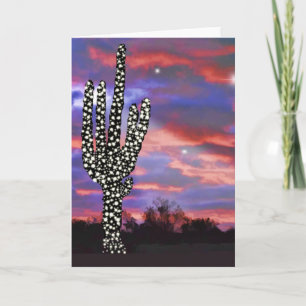 Cartes Pour Fêtes Annuelles Lumières de Noël dans le désert Saguaro Cactus