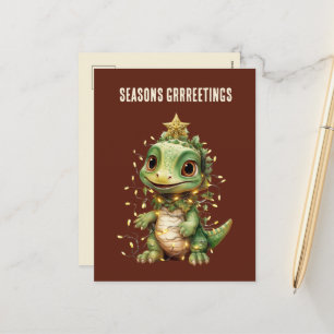 Cartes Pour Fêtes Annuelles Lumières de Noël de dinosaure aquarelle