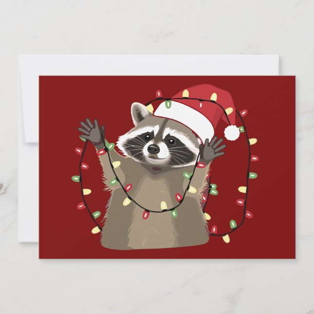 Cartes Pour Fêtes Annuelles Lumières de Noël de l'amant de Racoon Animal Santa (Devant)