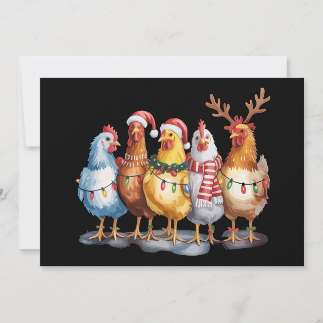 Cartes Pour Fêtes Annuelles Lumières de Noël de poulet drôle Ferme Animal Noël (Devant)