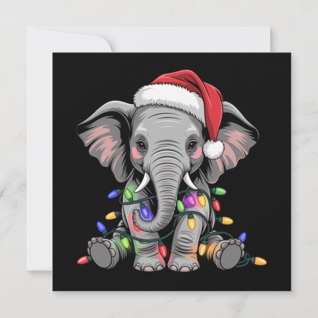 Cartes Pour Fêtes Annuelles Lumières de Noël d'éléphant Animal sauvage de vaca (Devant)