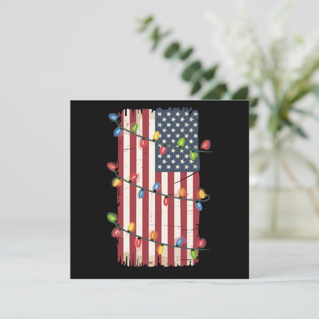 Cartes Pour Fêtes Annuelles Lumières de Noël Drapeau USA Patriotique Vétéran X (Debout devant)