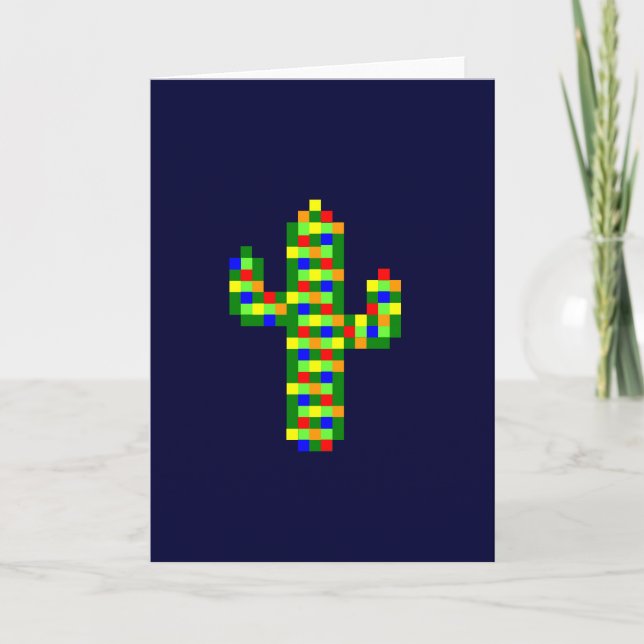 Cartes Pour Fêtes Annuelles Lumières de Noël du Saguaro 8 bits (Devant)