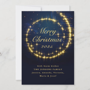 Cartes Pour Fêtes Annuelles Lumières de Noël étincelantes Gold Navy