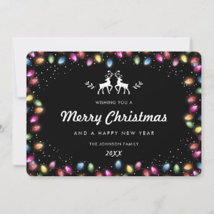 Cartes Pour Fêtes Annuelles Lumières de Noël noires modernes Renne Neige