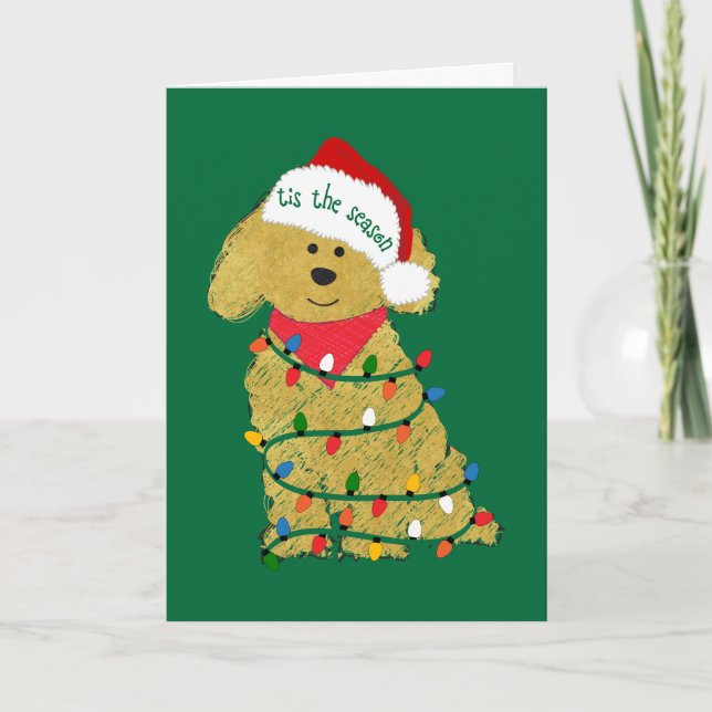 Cartes Pour Fêtes Annuelles Lumières de Noël personnalisées Goldendoodle (Devant)