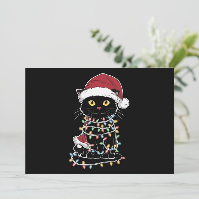 Cartes Pour Fêtes Annuelles Lumières de Noël pour amateur de chat amusant (Debout devant)