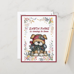 Cartes Pour Fêtes Annuelles Lumières de Noël pour chien SANTA PAWS arrive en v