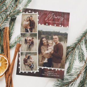 Cartes Pour Fêtes Annuelles Lumières de Noël Rustiques 4 Collage de Photos